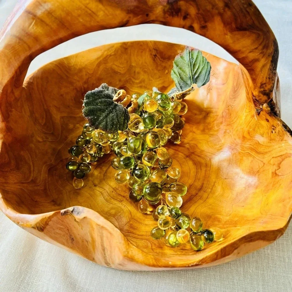 Vintage Carved Wooden Bowl with Handle
